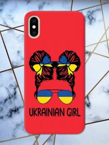 Матовий червоний чохол на iPhone XS MAX патріотичний дизайн Українська дівчина принт 113