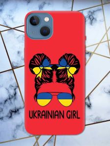 Матовий червоний чохол на Apple iPhone 13 патріотичний дизайн Українська дівчина принт 113