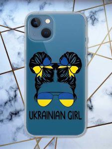 Прозорий чохол на Apple iPhone 13 патріотичний дизайн Українська дівчина принт 113