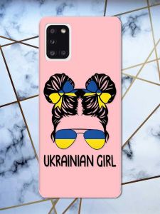 Матовий рожевий чохол на Samsung Galaxy A31 патріотичний дизайн Українська дівчина принт 113