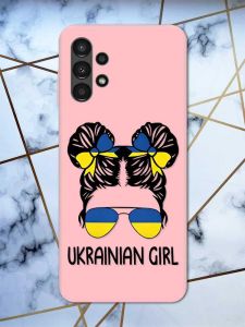 Матовий рожевий чохол на Samsung A13 4G патріотичний дизайн Українська дівчина принт 113