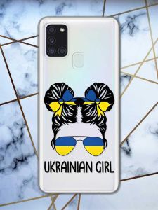 Прозорий чохол на Samsung Galaxy A21s патріотичний дизайн Українська дівчина принт 113
