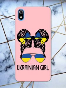 Матовий рожевий чохол на Xiaomi Redmi 7A патріотичний дизайн Українська дівчина принт 113