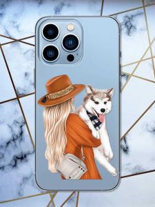 Прозорий чохол на Apple iPhone 13 Pro Max дизайн Дівчина з песиком принт 115