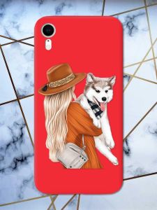 Матовий червоний чохол на Apple iPhone XR дизайн Дівчина з песиком принт 115