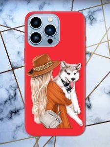 Матовий червоний чохол на Apple iPhone 13 Pro Max дизайн Дівчина з песиком принт 115