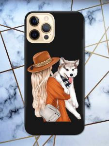 Матовий чорний чохол на Apple iPhone 12 Pro Max дизайн Дівчина з песиком принт 115