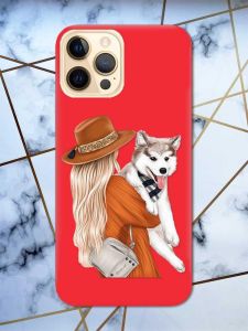 Матовий червоний чохол на Apple iPhone 12 Pro Max дизайн Дівчина з песиком принт 115