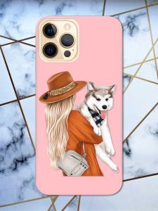 Матовий рожевий чохол на Apple iPhone 12 Pro Max дизайн Дівчина з песиком принт 115