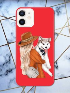 Матовий червоний чохол на Apple iPhone 12 / 12 Pro (6.1) дизайн Дівчина з песиком принт 115
