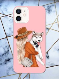 Матовий рожевий чохол на Apple iPhone 12 / 12 Pro (6.1) дизайн Дівчина з песиком принт 115