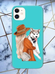 Матовий бірюзовий чохол на Apple iPhone 11 (6.1) дизайн Дівчина з песиком принт 115