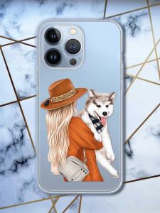 Прозорий чохол на Apple iPhone 13 Pro дизайн Дівчина з песиком принт 115