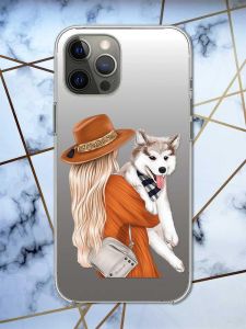 Прозорий чохол на iPhone 12 Pro Max дизайн Дівчина з песиком принт 115