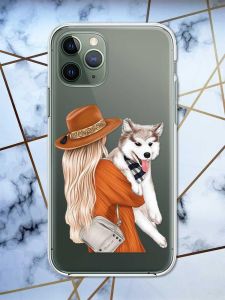 Прозорий чохол на iPhone 12 / 12 Pro дизайн Дівчина з песиком принт 115