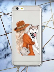 Прозорий чохол на iPhone 6+/6 Plus Дівчина з песиком принт 115