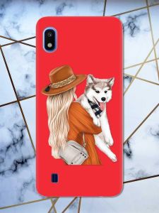 Матовий червоний чохол на Samsung Galaxy А10 (2019) А105 дизайн Дівчина з песиком принт 115