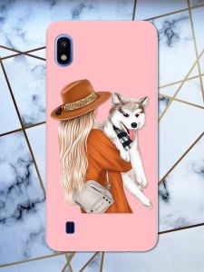 Матовий рожевий чохол на Samsung Galaxy А10 (2019) А105 дизайн Дівчина з песиком принт 115
