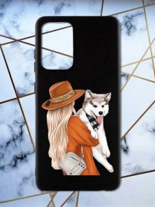 Матовий чорний чохол на Samsung Galaxy A52 дизайн Дівчина з песиком принт 115