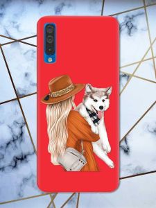 Матовий червоний чохол на Samsung Galaxy А50 (2019) А505 дизайн Дівчина з песиком принт 115