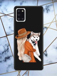 Матовий чорний чохол на Samsung Galaxy A31 дизайн Дівчина з песиком принт 115