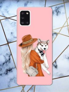 Матовий рожевий чохол на Samsung Galaxy A31 дизайн Дівчина з песиком принт 115
