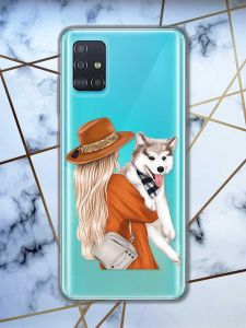 Прозорий чохол на Samsung Galaxy A51 дизайн Дівчина з песиком принт 115