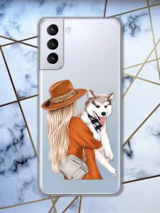Прозорий чохол для Samsung Galaxy S21 (G991)  дизайн Дівчина з песиком принт 115