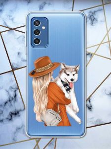 Прозорий чохол на Samsung Galaxy M52 дизайн Дівчина з песиком принт 115