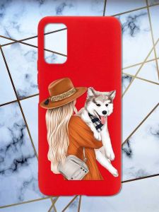 Матовий червоний чохол на Xiaomi Redmi Note 11 4G дизайн Дівчина з песиком принт 115