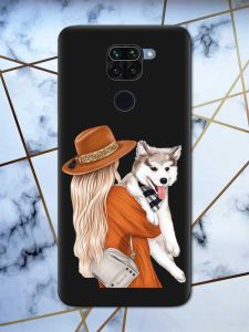 Матовий чорний чохол на Xiaomi Redmi Note 9 дизайн Дівчина з песиком принт 115