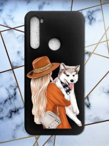 Матовий чорний чохол на Xiaomi Redmi Note 8 дизайн Дівчина з песиком принт 115