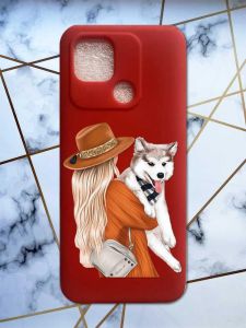 Матовий червоний чохол на Xiaomi Redmi 10C дизайн Дівчина з песиком принт 115