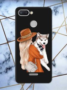 Матовий чорний чохол на Xiaomi Redmi 6 дизайн Дівчина з песиком принт 115