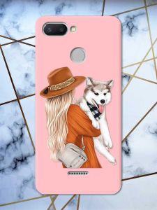 Матовий рожевий чохол на Xiaomi Redmi 6 дизайн Дівчина з песиком принт 115