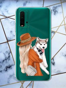 Прозорий чохол на Xiaomi Redmi 9T  дизайн Дівчина з песиком принт 115