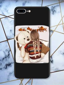 Матовий чорний чохол на iPhone 7 Plus/8 Plus ::  Дівчинка з ведмедиком (принт 117)