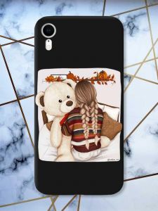 Матовий чорний чохол на Apple iPhone XR дизайн Дівчинка з ведмедиком принт 117