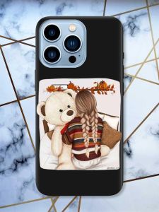 Матовий чорний чохол на Apple iPhone 13 Pro Max дизайн Дівчинка з ведмедиком принт 117