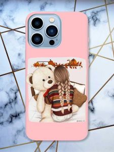 Матовий рожевий чохол на Apple iPhone 13 Pro Max дизайн Дівчинка з ведмедиком принт 117