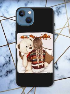 Матовий чорний чохол на Apple iPhone 13 дизайн Дівчинка з ведмедиком принт 117