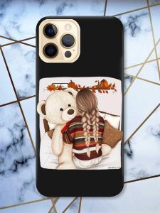 Матовий чорний чохол на Apple iPhone 12 Pro Max дизайн Дівчинка з ведмедиком принт 117