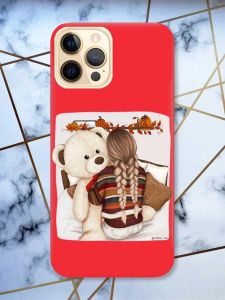 Матовий червоний чохол на Apple iPhone 12 Pro Max дизайн Дівчинка з ведмедиком принт 117