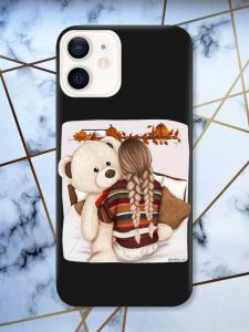 Матовий чорний чохол на Apple iPhone 12 / 12 Pro (6.1) дизайн Дівчинка з ведмедиком принт 117