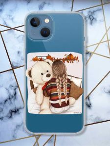 Прозорий чохол на Apple iPhone 13 дизайн Дівчинка з ведмедиком принт 117