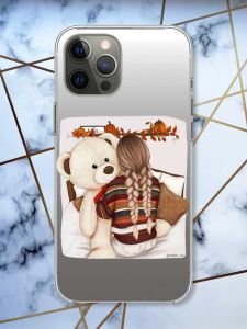 Прозорий чохол на iPhone 12 Pro Max дизайн Дівчинка з ведмедиком принт 117