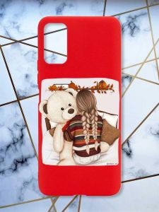 Матовий червоний чохол на Xiaomi Redmi Note 11 4G дизайн Дівчинка з ведмедиком принт 117