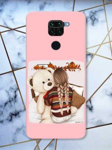 Матовий рожевий чохол на Xiaomi Redmi Note 9 дизайн Дівчинка з ведмедиком принт 117