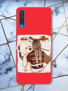 Матовий червоний чохол на Samsung Galaxy А50 (2019) А505 дизайн Дівчинка з ведмедиком принт 117