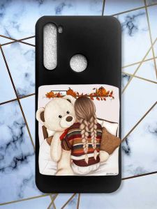 Матовий чорний чохол на Xiaomi Redmi Note 8 дизайн Дівчинка з ведмедиком принт 117